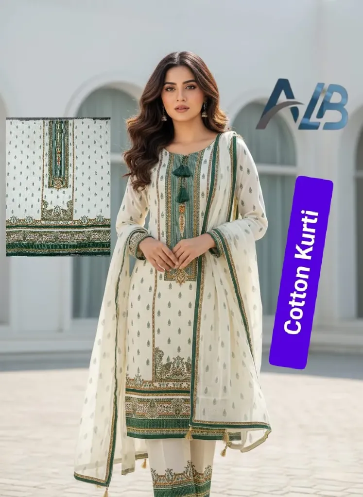 Cotton Kurti Soft Color Floral Printed  Golden Lattice Neck Work